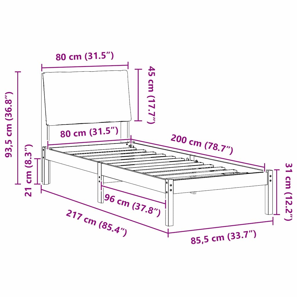 Bettgestell Braun und Dunkelgrau 80 x 200 cm Massivholz Kiefer