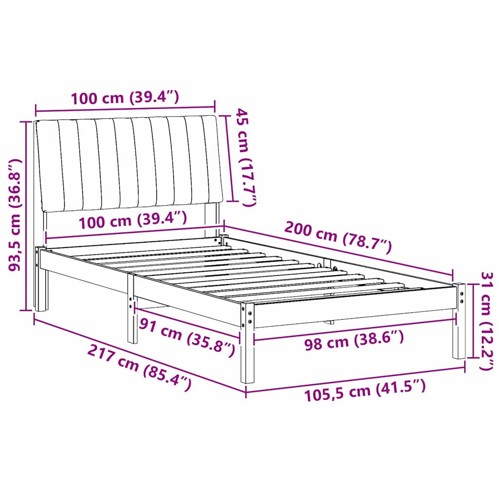 Bettrahmen mit Kopfteil Weiß 100 x 200 cm Massives Kiefernholz