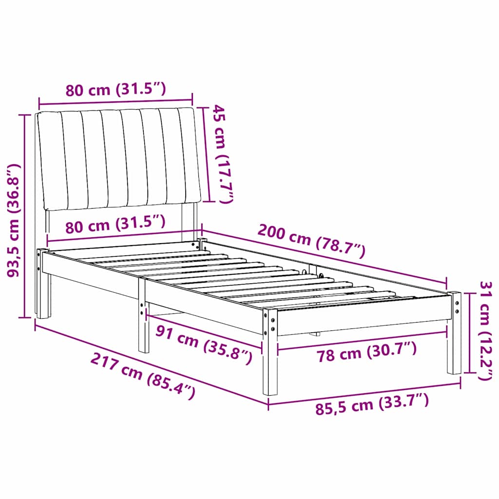Bettrahmen mit Kopfteil Braun 80 x 200 cm Massives Kiefernholz