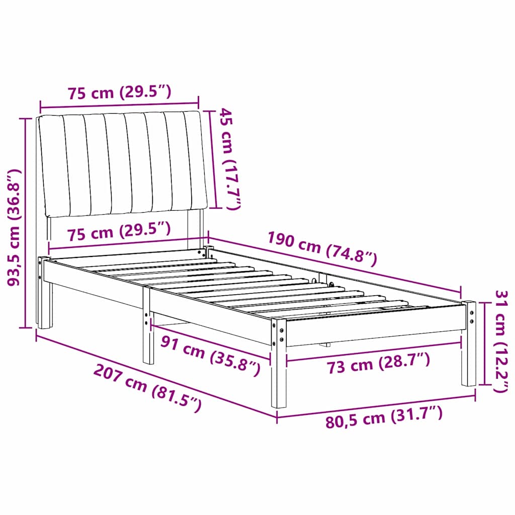 Bettrahmen mit Kopfteil Braun 75 x 190 cm Massives Kiefernholz