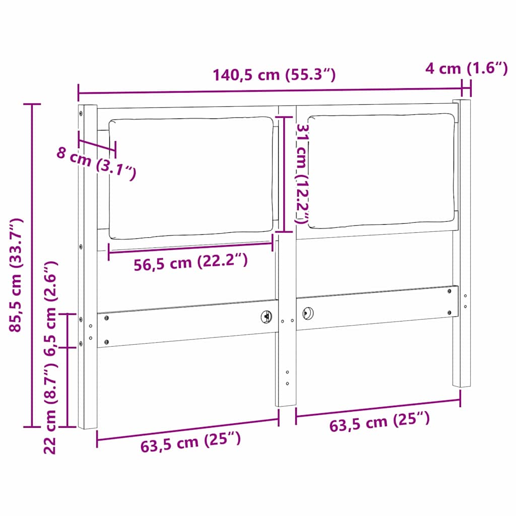 Kopfteil Sonstiges Weiß 135 cm Massivholz Kiefer