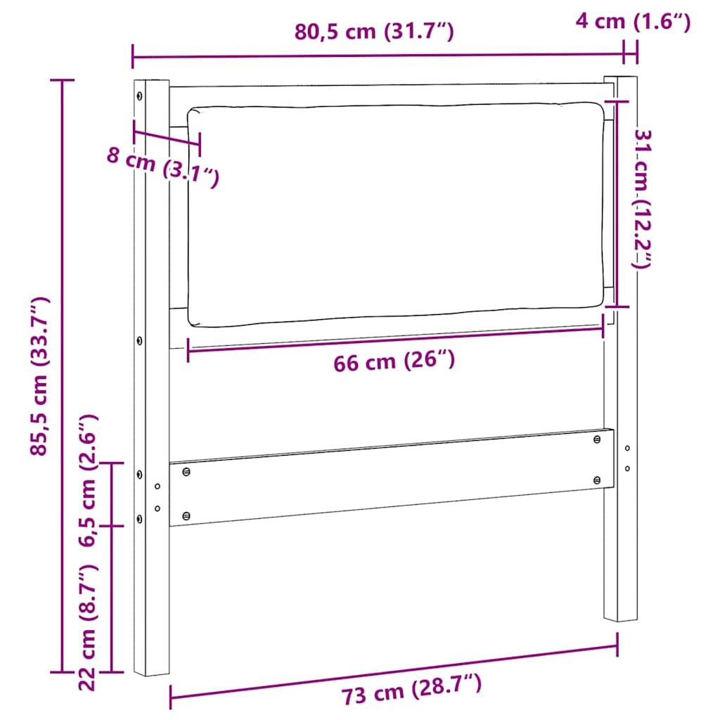 Kopfteil Sonstiges Weiß 75 cm Massivholz Kiefer