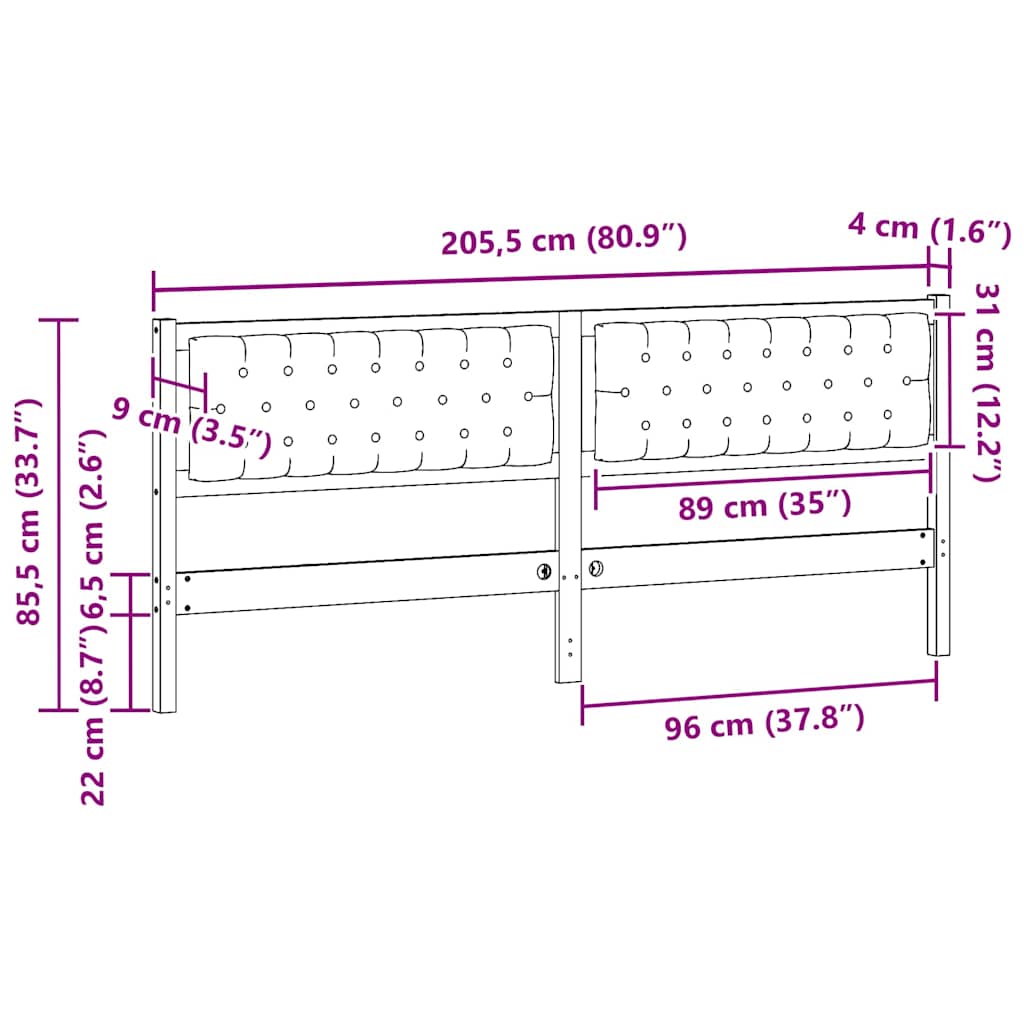 Kopfteil Braun und Dunkelgrau 200 cm Massivholz Kiefer