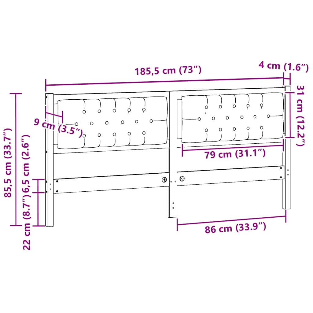 Kopfteil Sonstiges Braun und Schwarz 180 cm Massivholz Kiefer