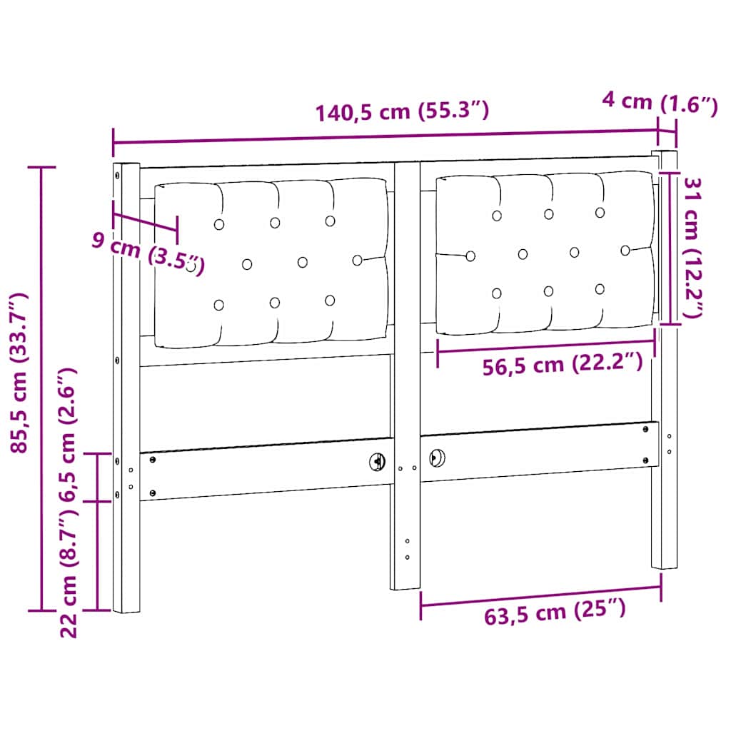 Kopfteil Sonstiges Braun und Schwarz 135 cm Massivholz Kiefer