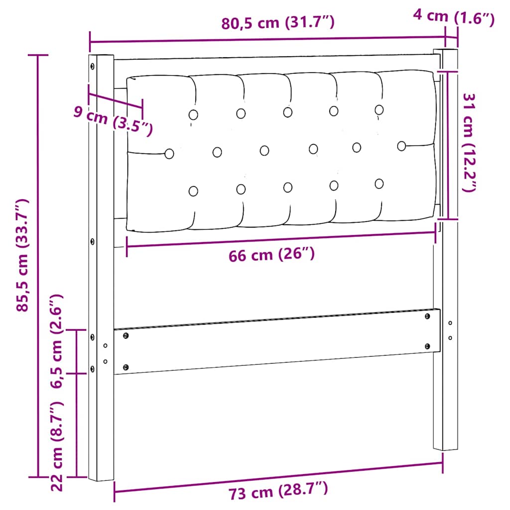 Kopfteil Sonstiges Braun und Dunkelgrau 75 cm Massivholz Kiefer