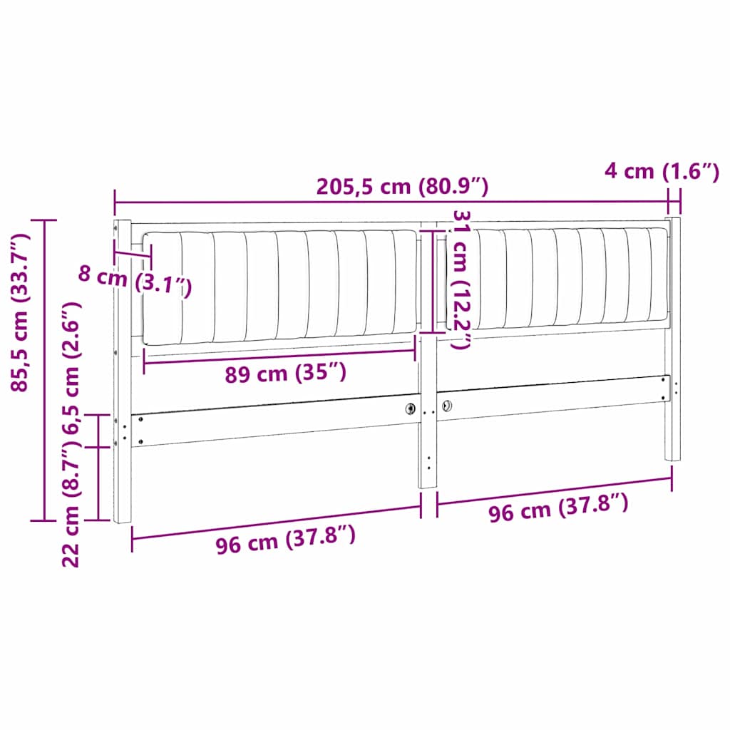 Gepolstertes Kopfteil Braun 200 cm Massives Kiefernholz