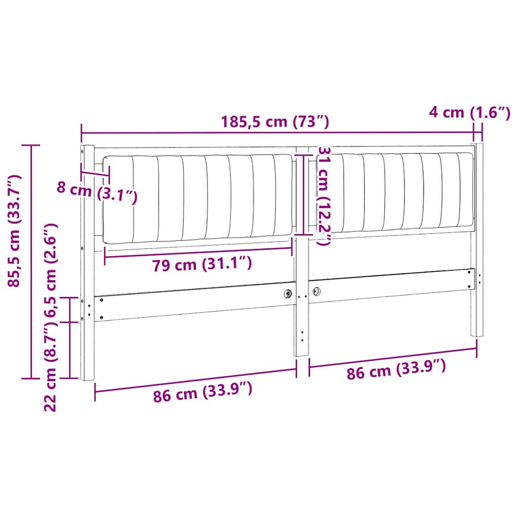 Gepolstertes Kopfteil Weiß 180 cm Massives Kiefernholz