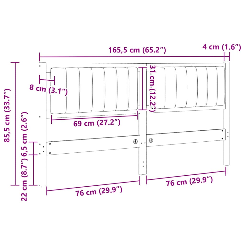 Gepolstertes Kopfteil Weiß 160 cm Massives Kiefernholz
