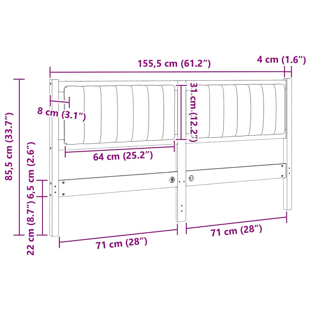 Gepolstertes Kopfteil Braun 150 cm Massives Kiefernholz