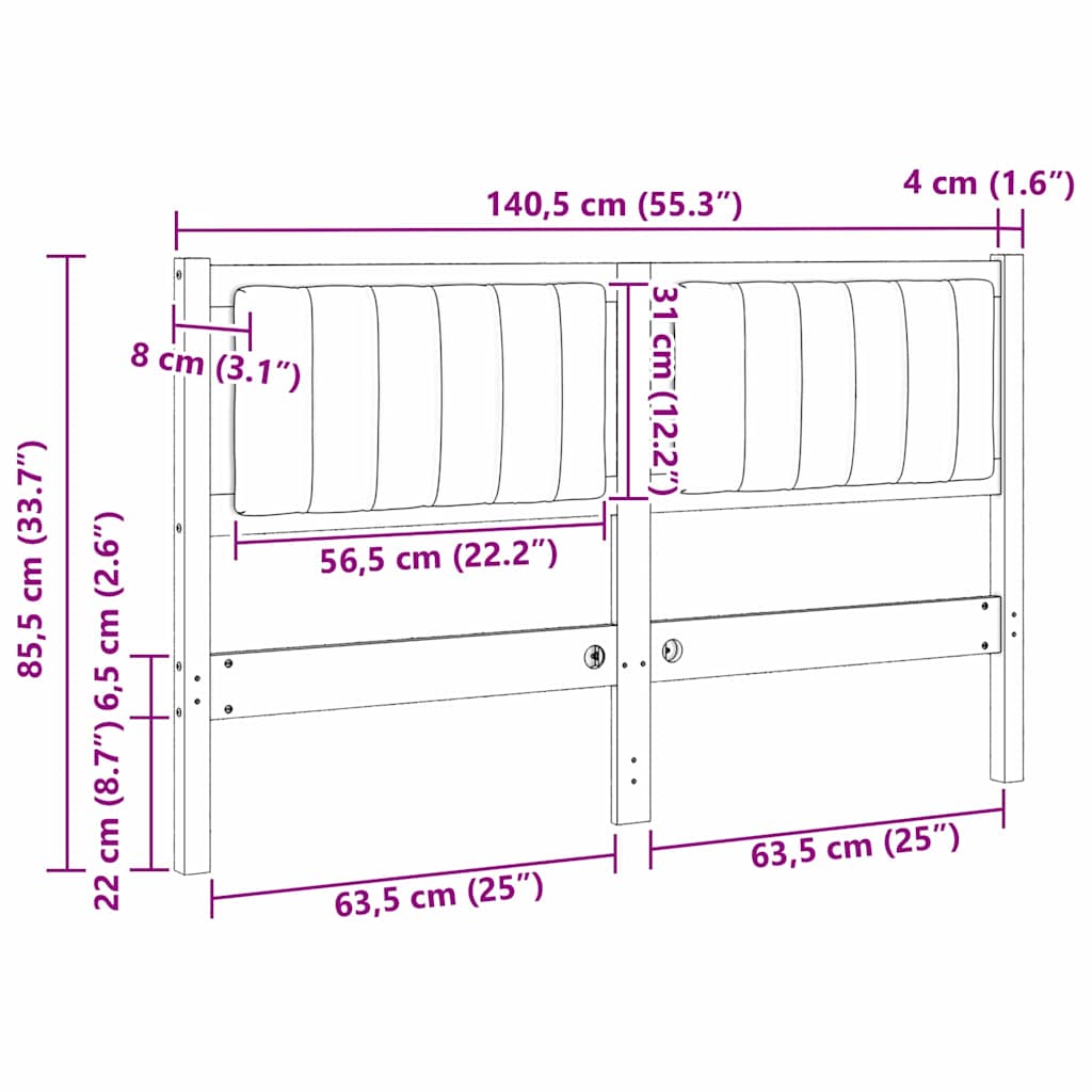Gepolstertes Kopfteil Weiß 135 cm Massives Kiefernholz