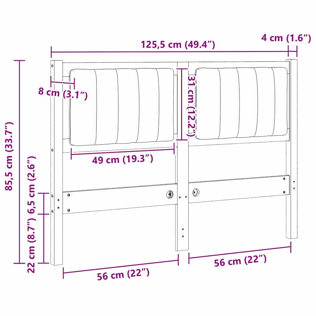 Gepolstertes Kopfteil Braun 120 cm Massives Kiefernholz