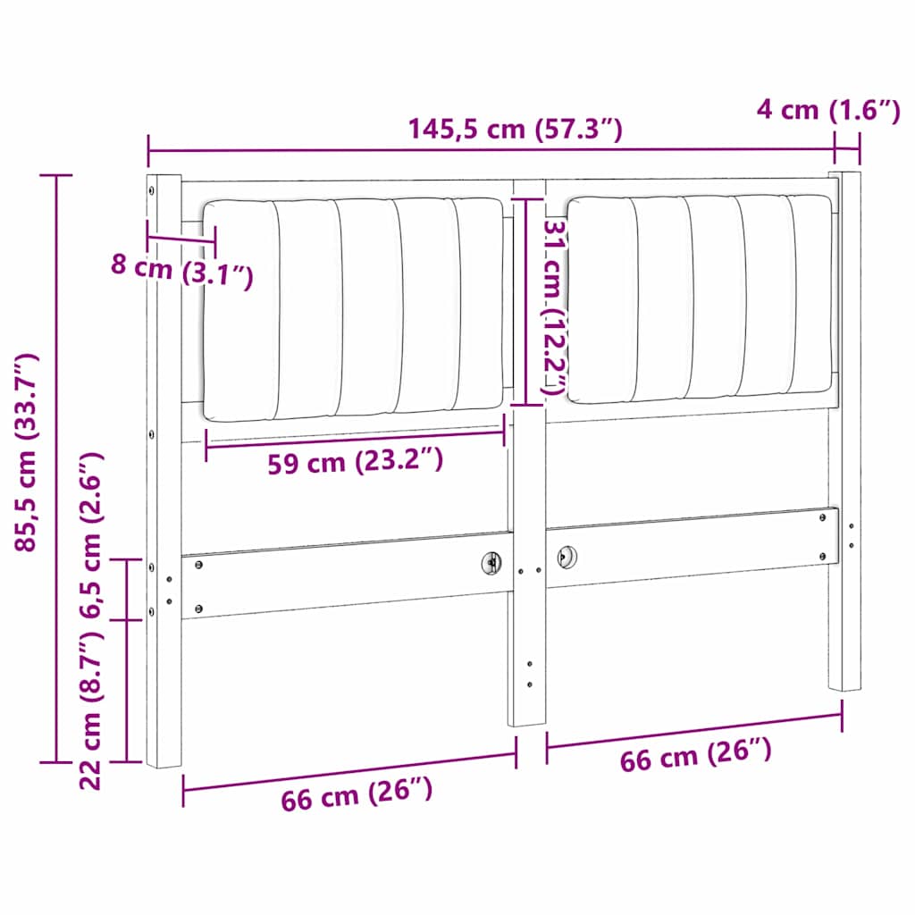 Gepolstertes Kopfteil Braun 120 cm Massives Kiefernholz