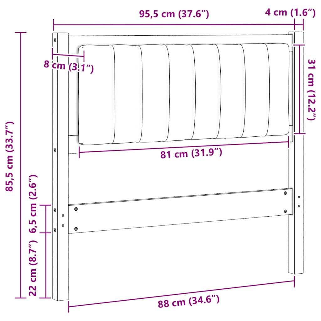 Gepolstertes Kopfteil Braun 90 cm Massives Kiefernholz