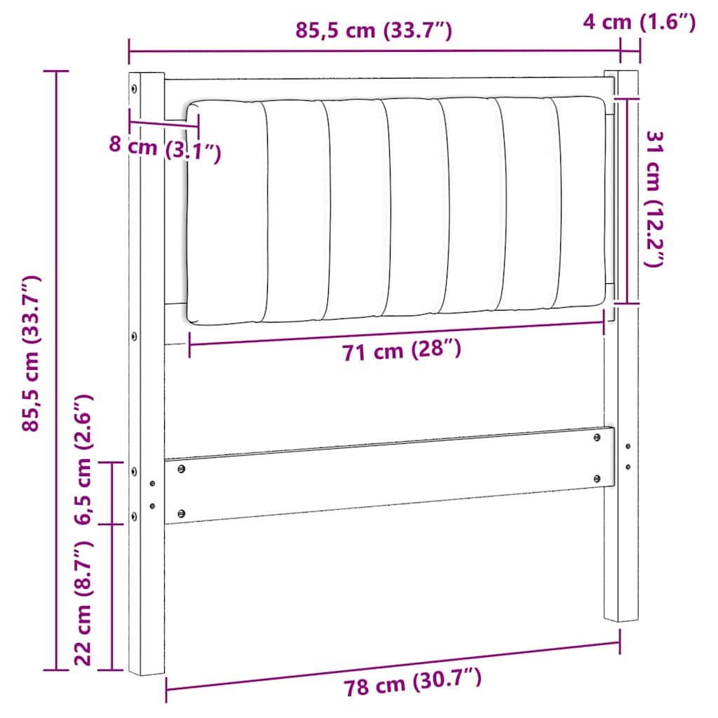 Gepolstertes Kopfteil Braun 80 cm Massives Kiefernholz