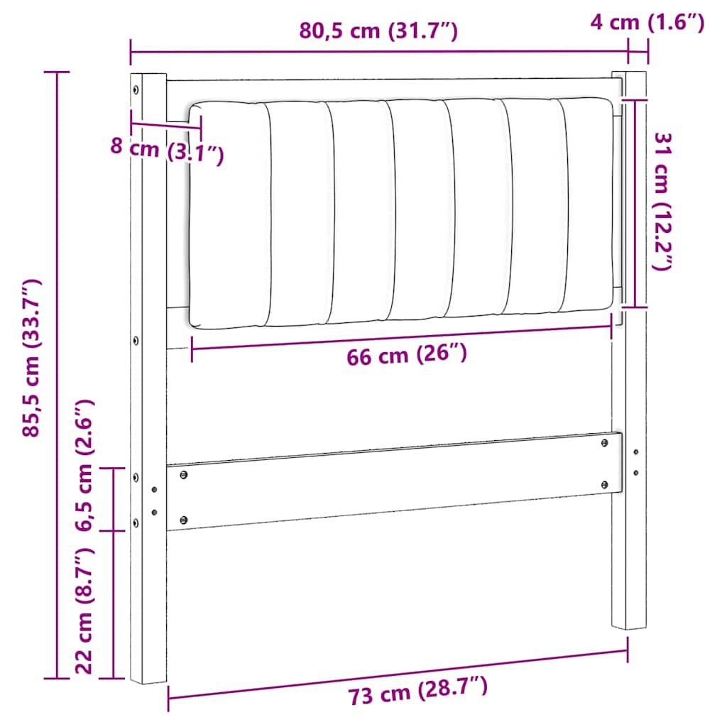 Gepolstertes Kopfteil Braun 75 cm Massives Kiefernholz