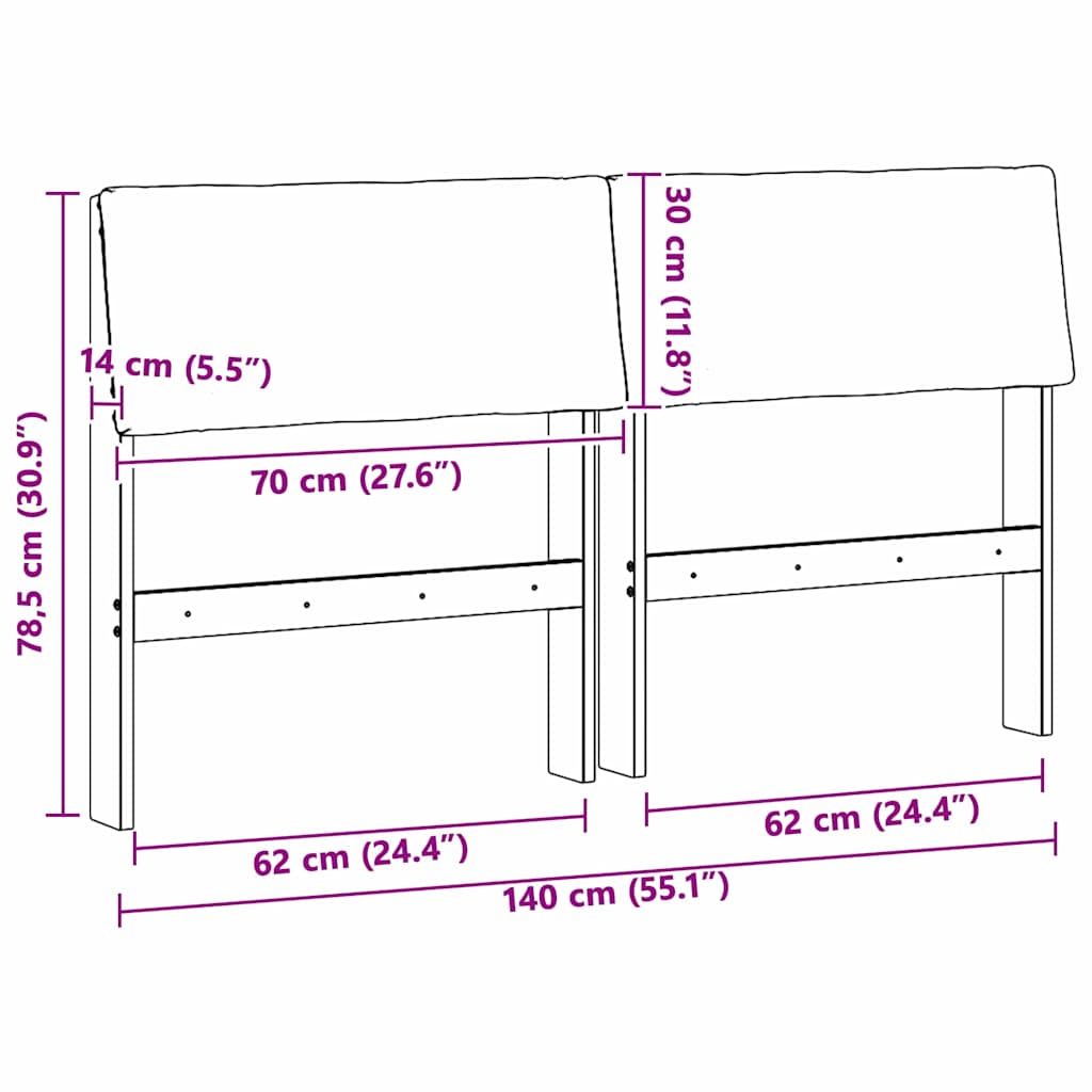 Gepolstertes Kopfteil Schwarz 140 cm Massives Kiefernholz