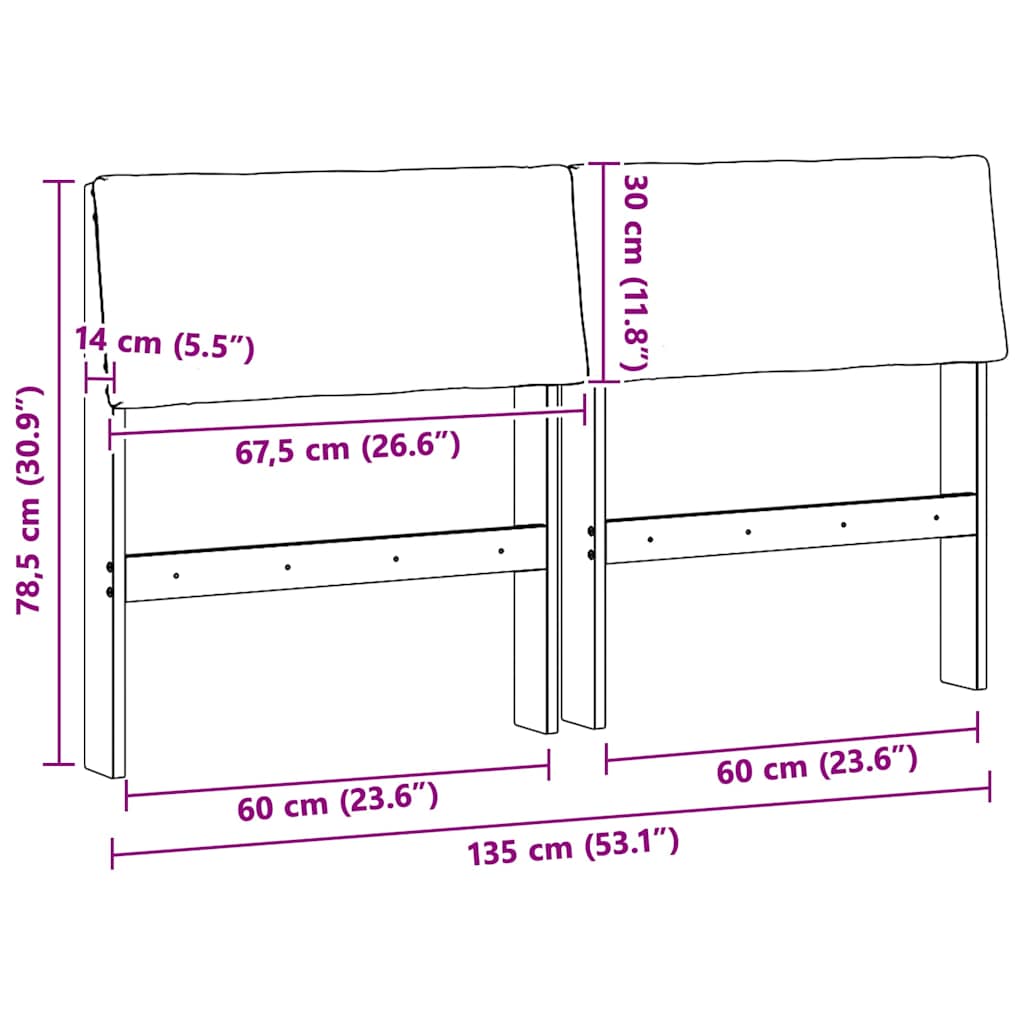 Gepolstertes Kopfteil Taupe 135 cm Massives Kiefernholz