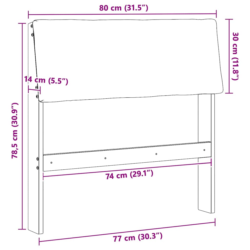 Gepolstertes Kopfteil Taupe 80 cm Massives Kiefernholz