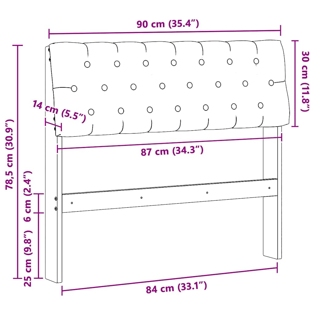 Gepolstertes Kopfteil Dunkelgrau 90 cm Massives Kiefernholz