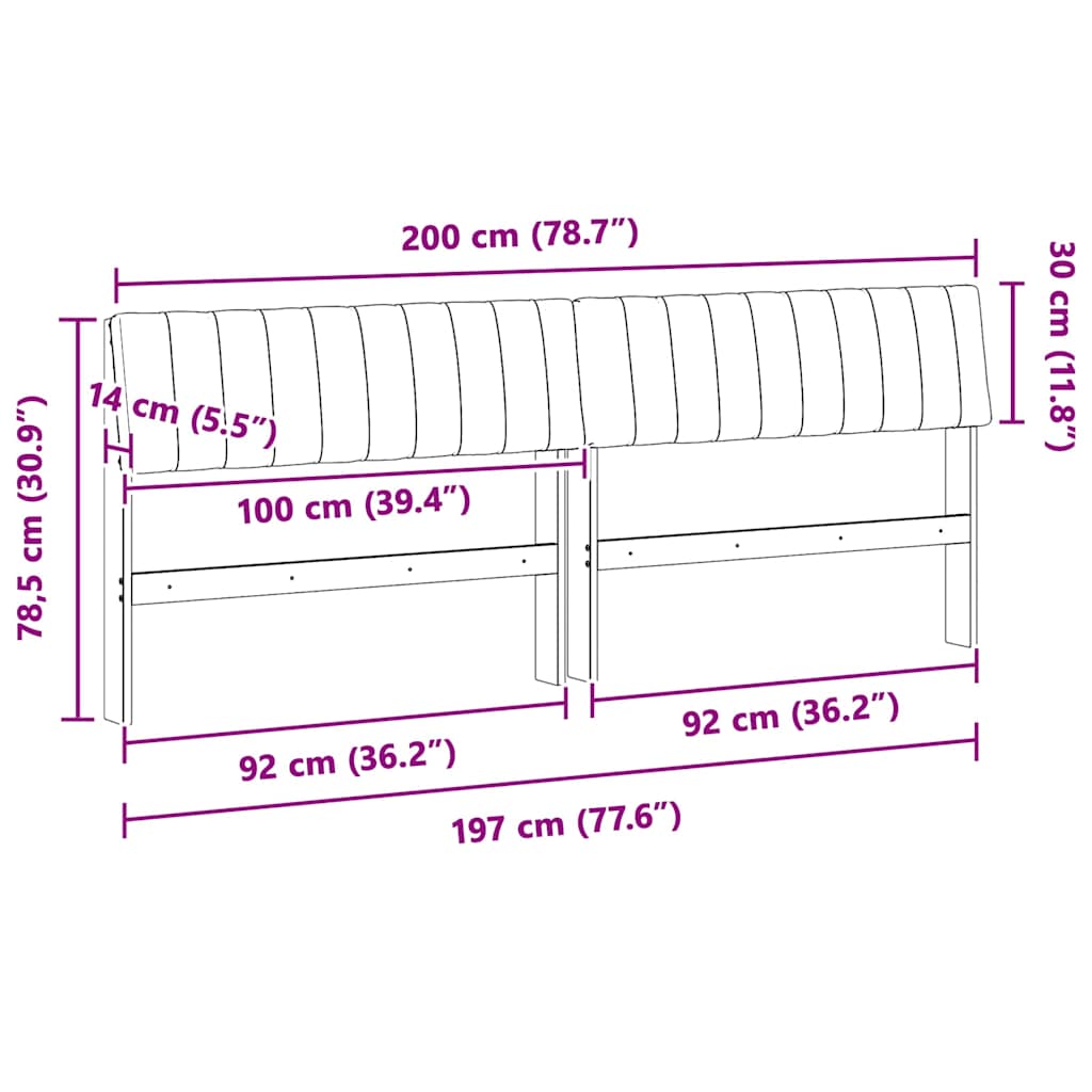 Gepolstertes Kopfteil Schwarz 200 cm Massives Kiefernholz