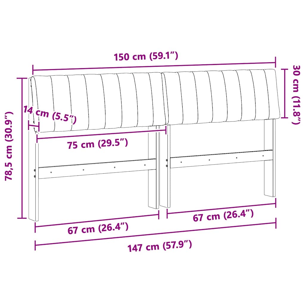 Gepolstertes Kopfteil Hellgrau 150 cm Massives Kiefernholz