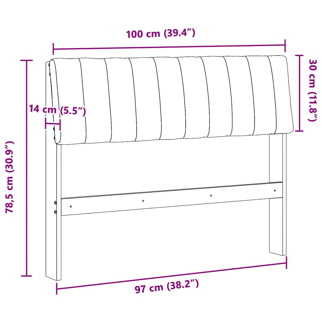 Gepolstertes Kopfteil Hellgrau 100 cm Massives Kiefernholz