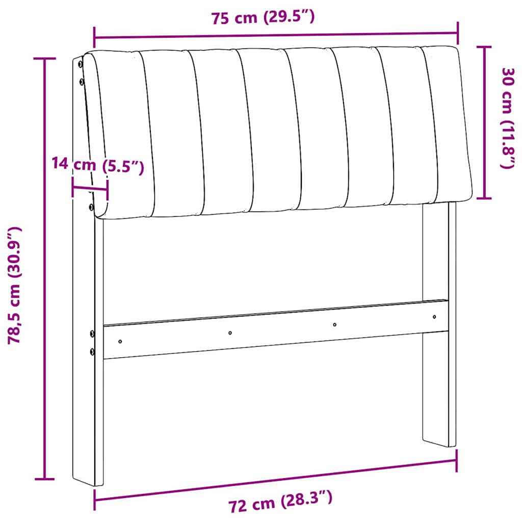 Gepolstertes Kopfteil Schwarz 75 cm Massives Kiefernholz