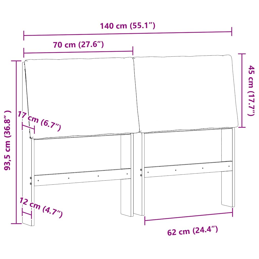 Gepolstertes Kopfteil Taupe 140 cm Massives Kiefernholz