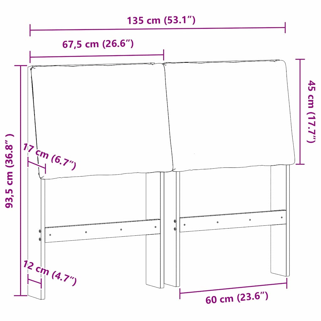 Gepolstertes Kopfteil Taupe 135 cm Massives Kiefernholz
