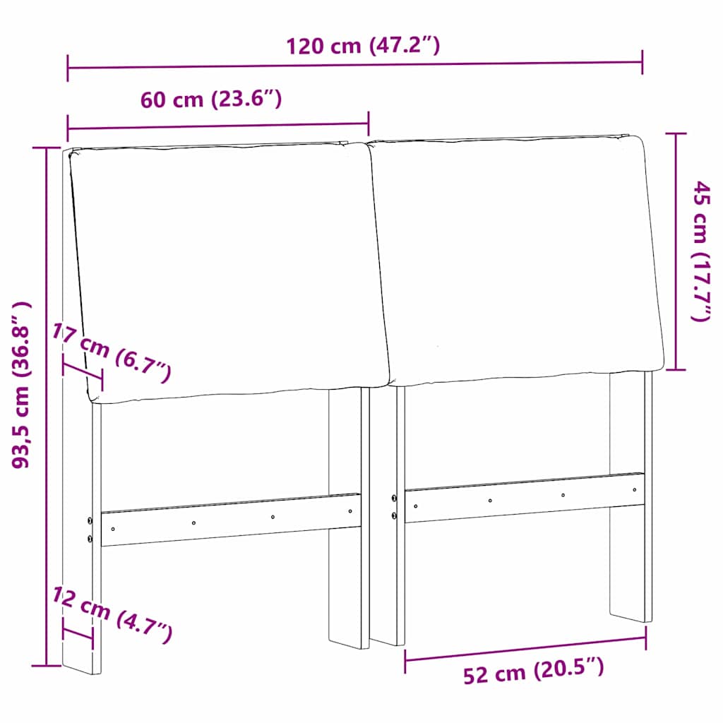 Gepolstertes Kopfteil Schwarz 120 cm Massives Kiefernholz