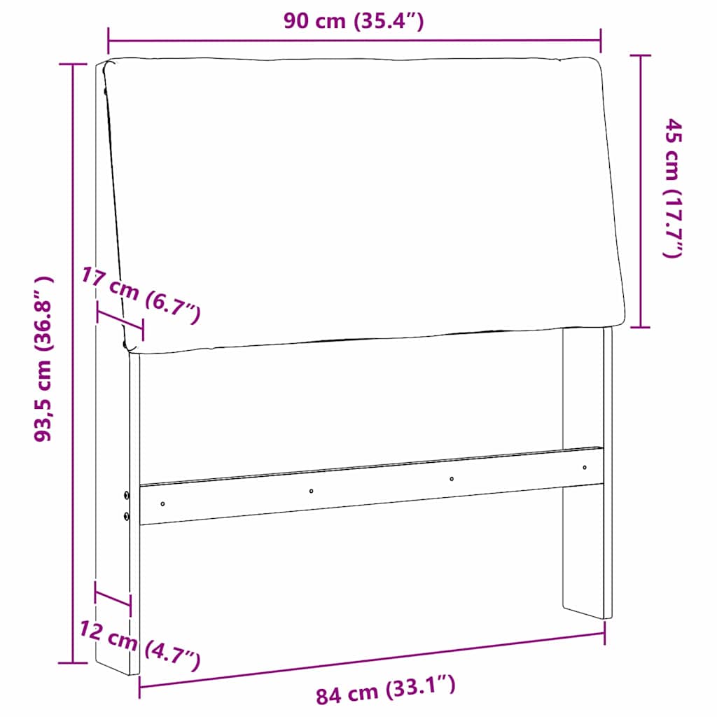Gepolstertes Kopfteil Dunkelgrau 90 cm Massives Kiefernholz