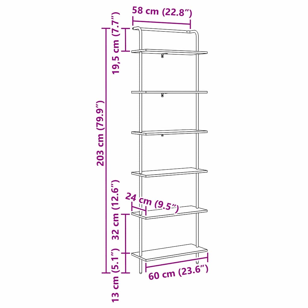 Regal Grau Sonoma 60 x 24 x 203 cm Holzwerkstoff