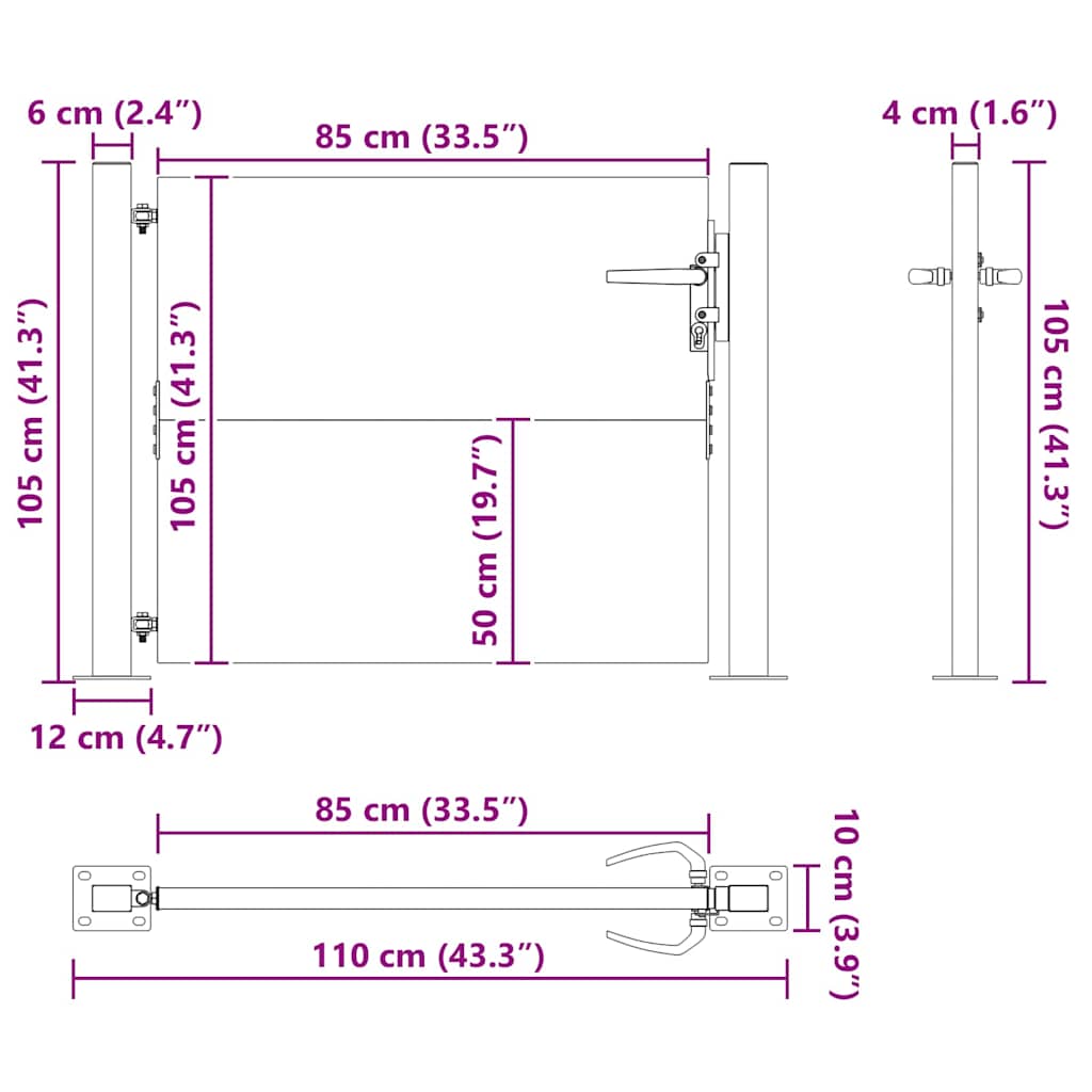 Gartentor Schwarz 105 x 100 cm Pulverbeschichteter Stahl