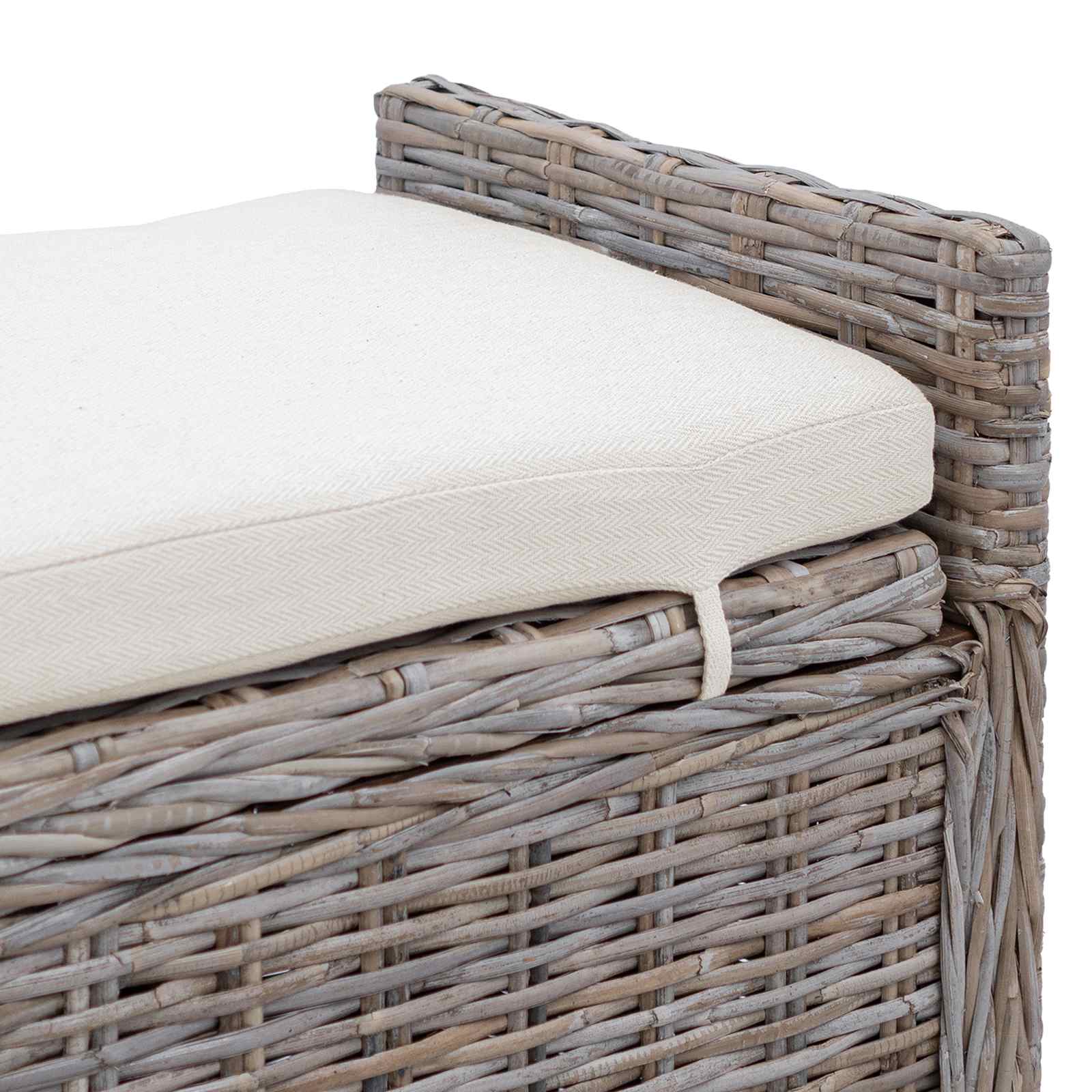 Sitzbank mit Stauraum mit Kissen Grau 110 x 40 x 50 cm Rattan