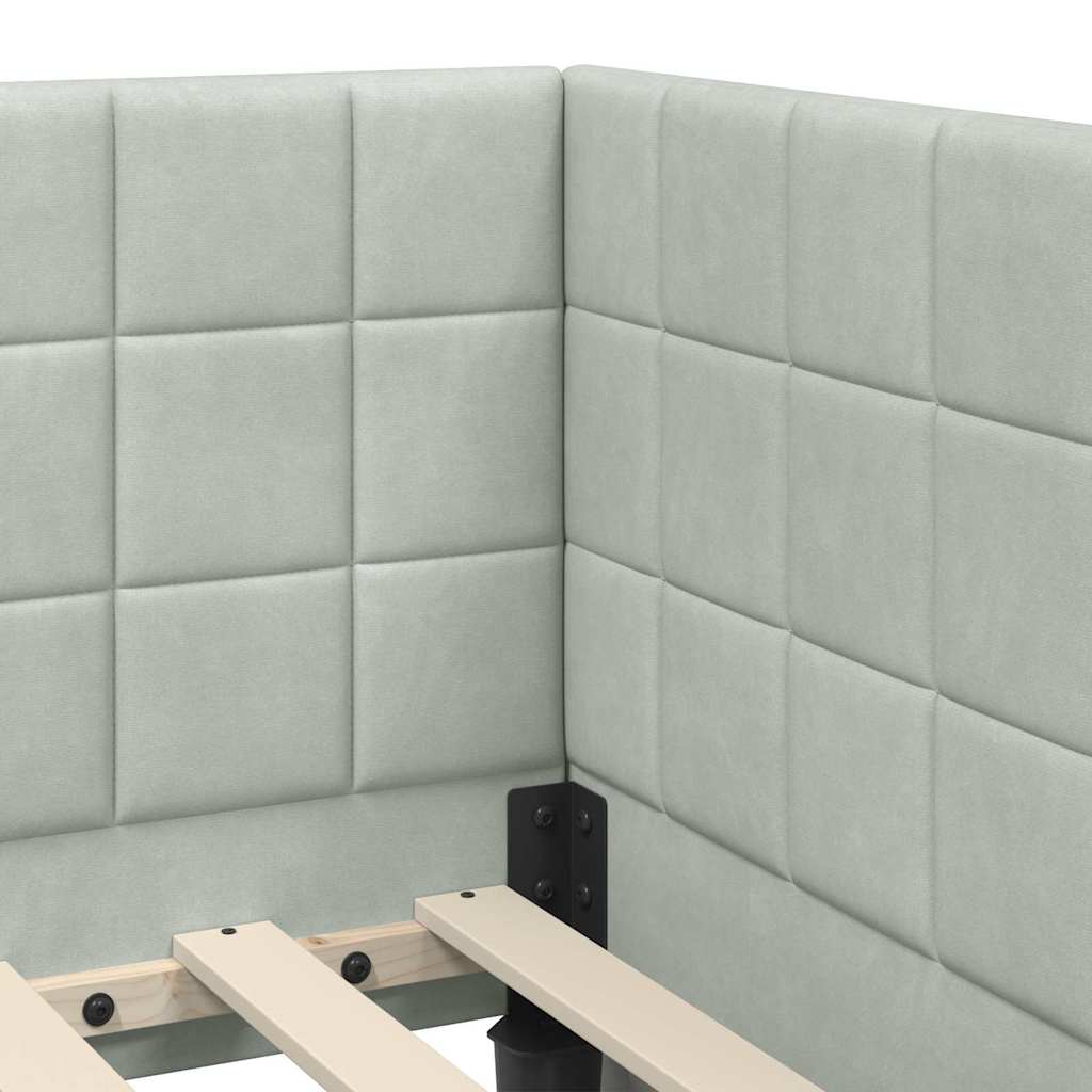 Eckbettgestell mit Kopfteil Hellgrau 80 x 200 cm Samt