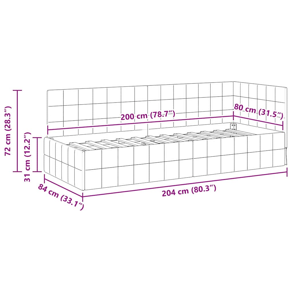 Eckbettgestell mit Kopfteil Hellgrau 80 x 200 cm Samt