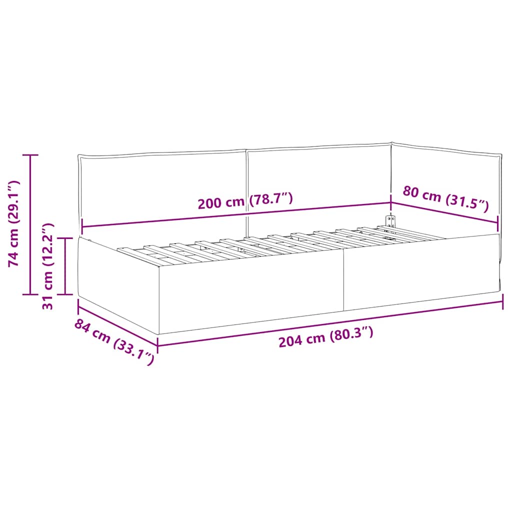 Eckbettgestell mit Kopfteil Hellgrau 80 x 200 cm Stoff