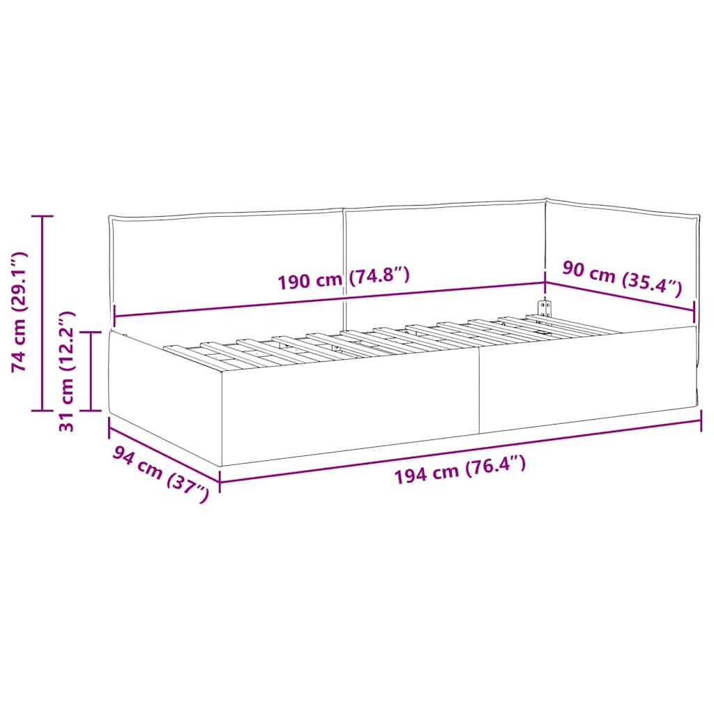 Eckbettgestell mit Kopfteil Blau 90 x 190 cm Stoff
