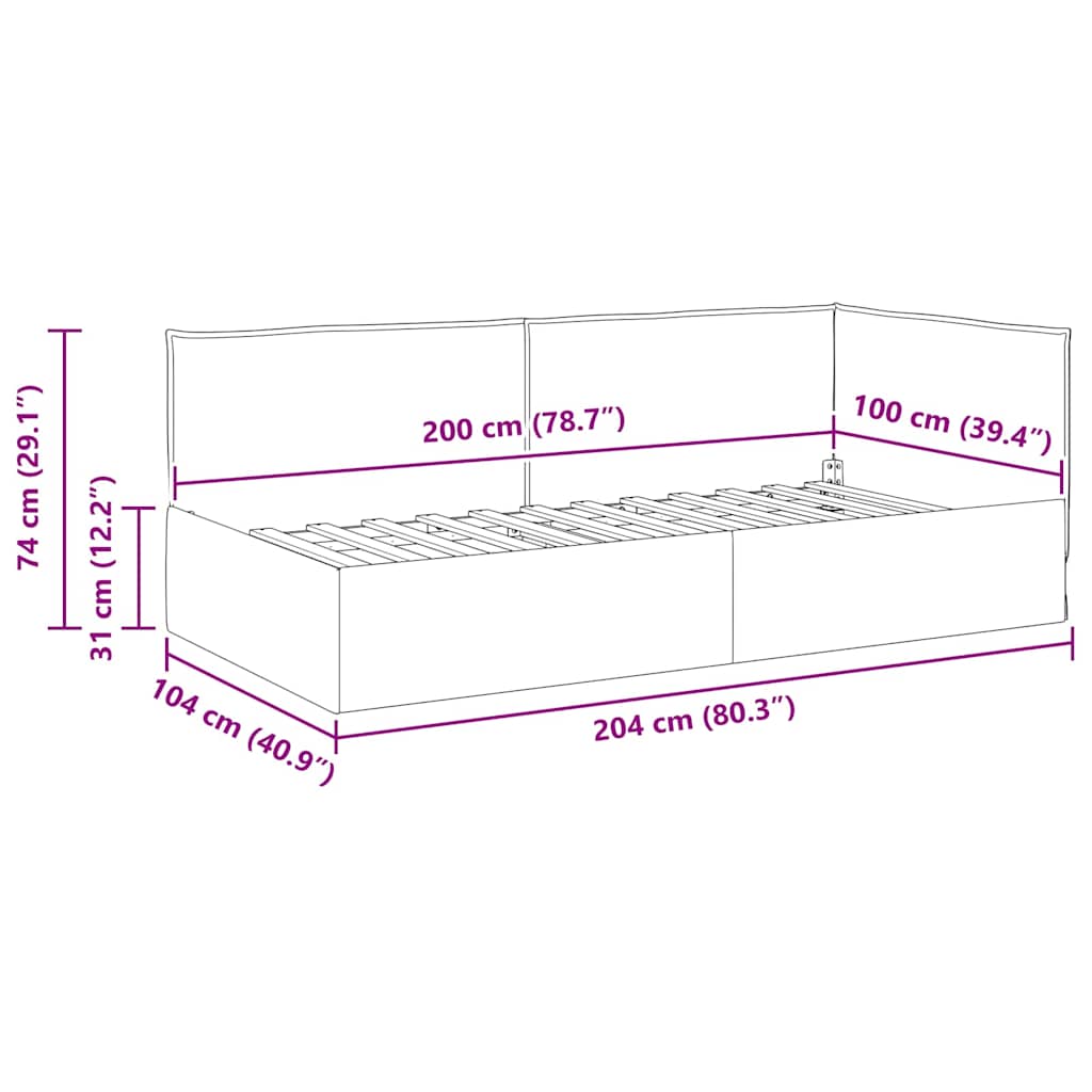 Eckbettgestell mit Kopfteil Creme 100 x 200 cm Stoff