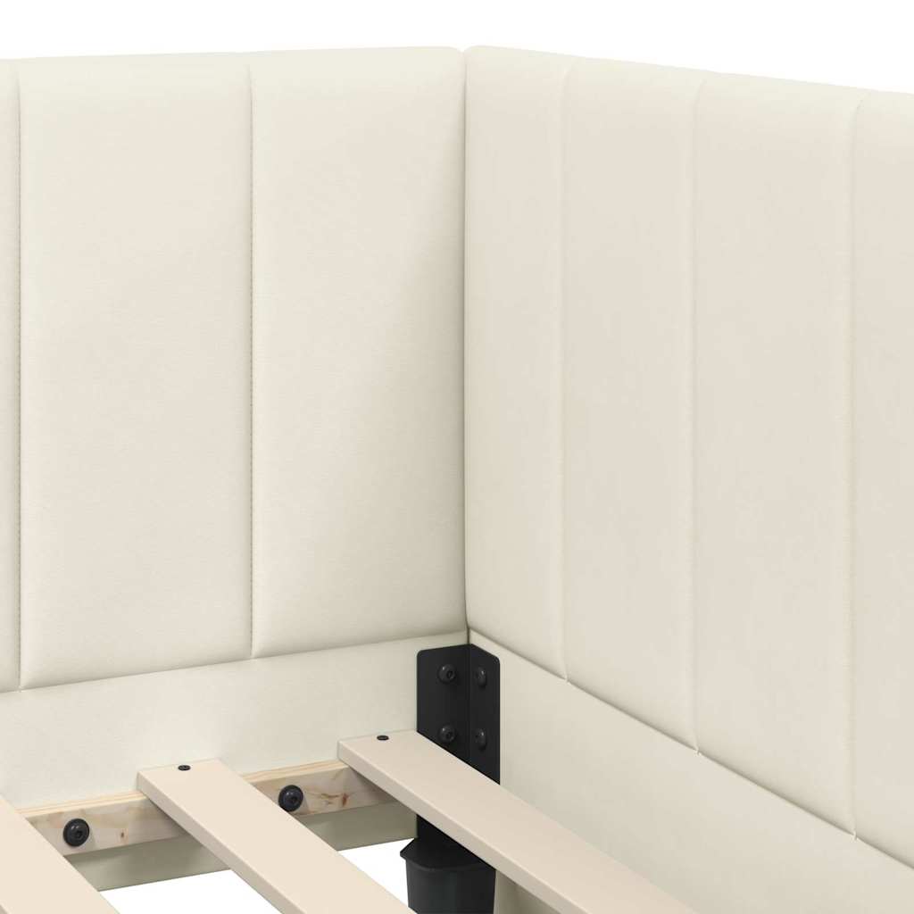 Eckbettgestell mit Matratze mit Kopfteil Creme 90 x 200 cm Samt
