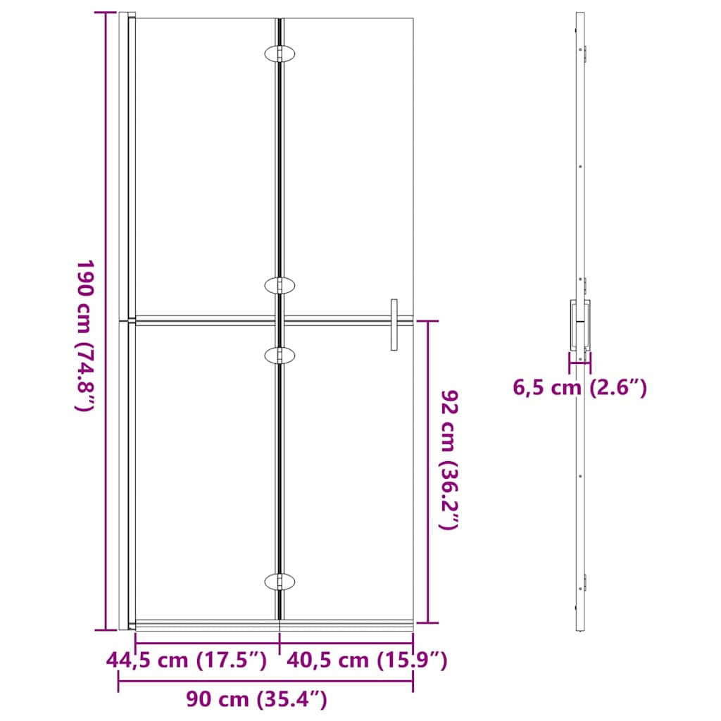 Walk-in Duschwand Schwarz 90 x 6,5 x 190 cm