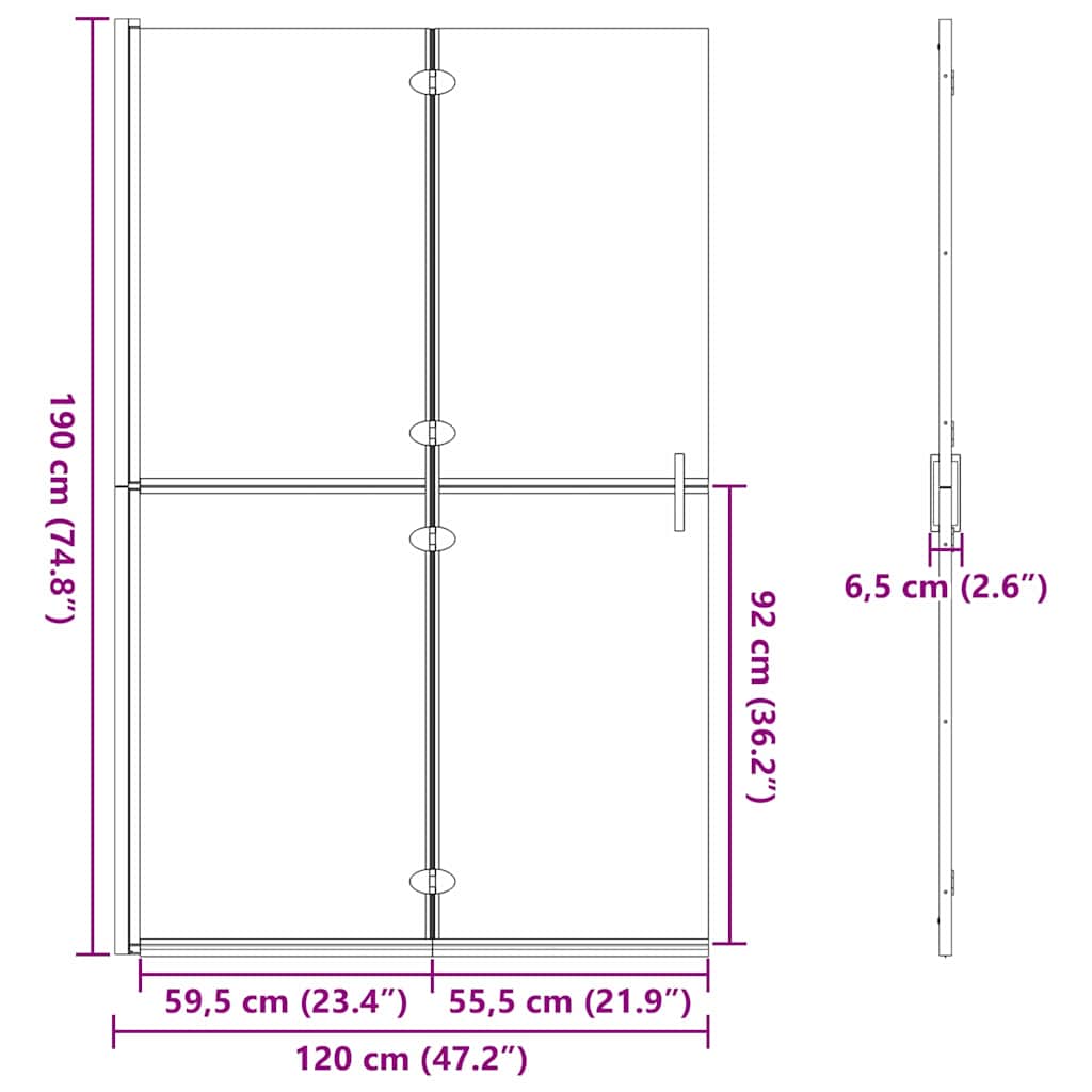 Walk-in Duschwand Schwarz 120 x 6.5 x 190 cm