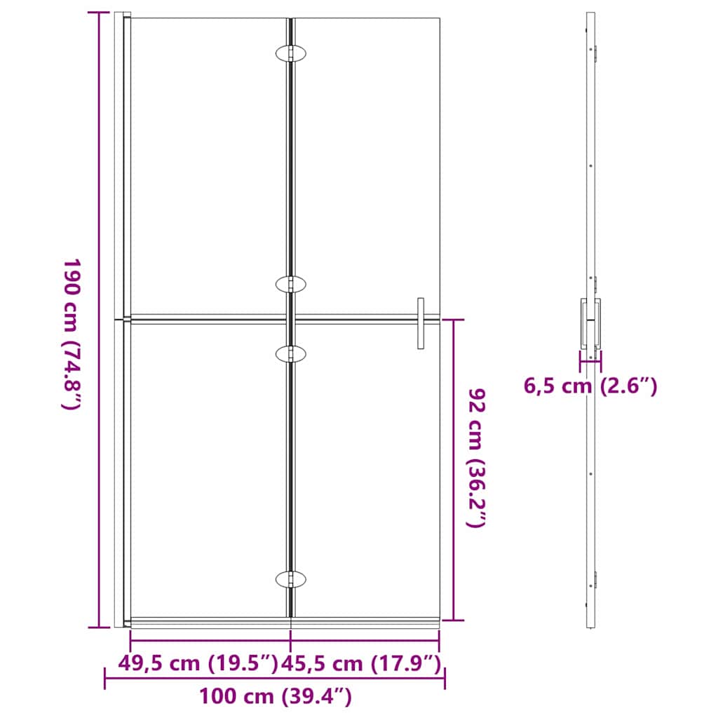 Walk-in Duschwand Gold 100 x 6.5 x 190 cm Energiesparendes Glas