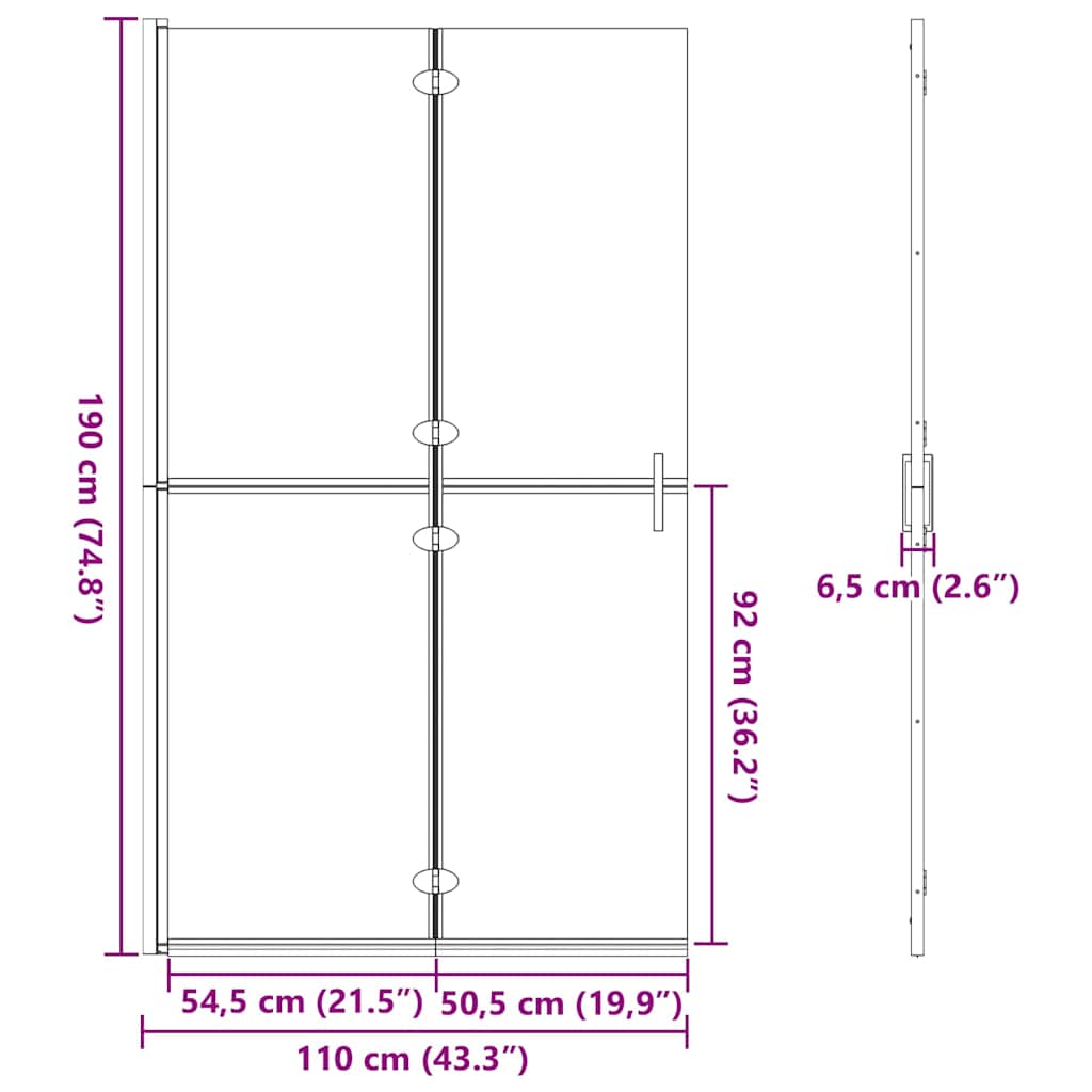 Walk-in Duschwand Gold 110 x 6,5 x 190 cm Energiesparendes Glas