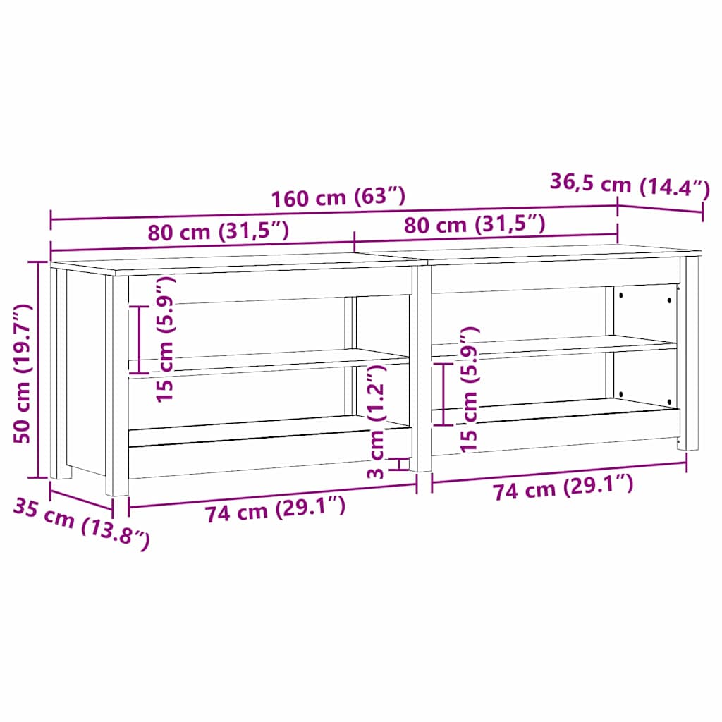 Schuhbank Wachsbraun 160 x 36,5 x 50 cm Massivholz Kiefer