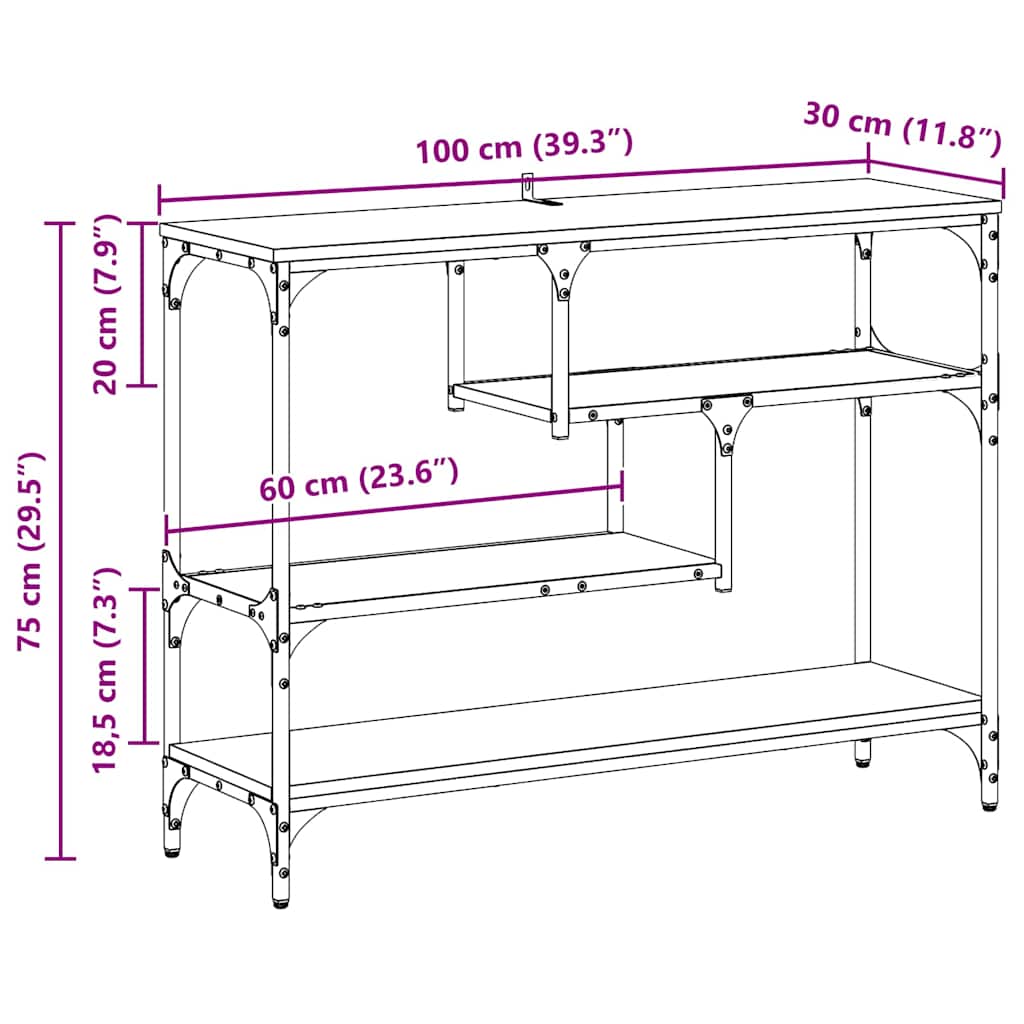 Konsolentisch mit Regal Schwarz Eichen-Optik 100 x 30 x 75 cm