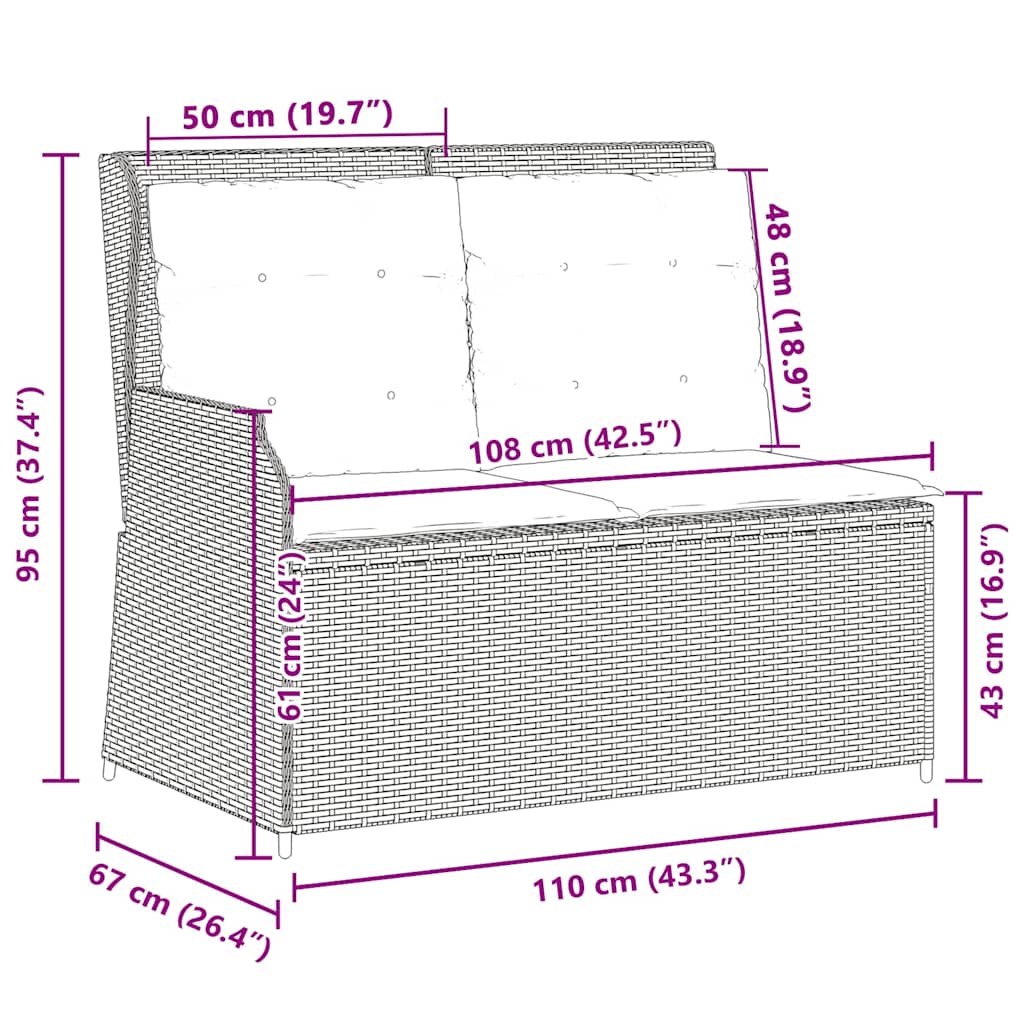 Gartenbank mit Kissen Grau Poly Rattan