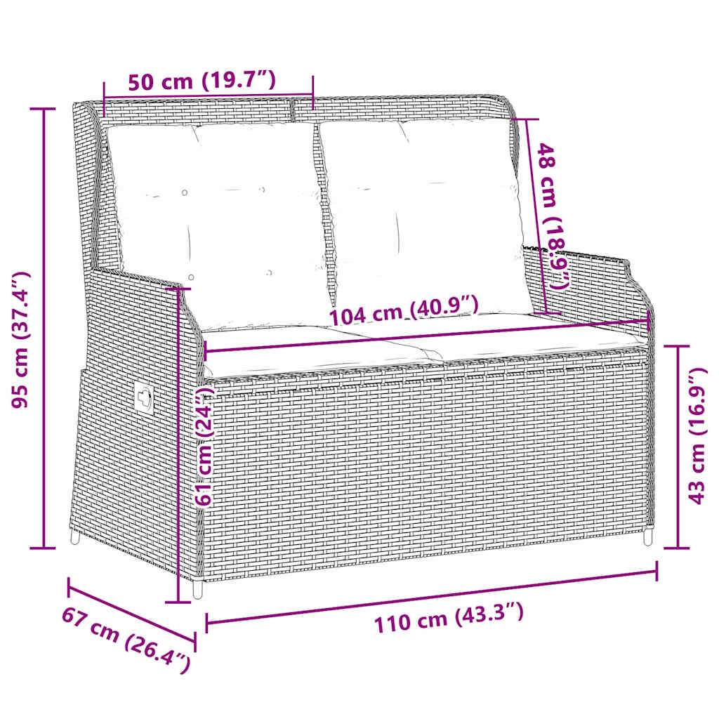 Gartenbank mit Kissen Schwarz Poly Rattan