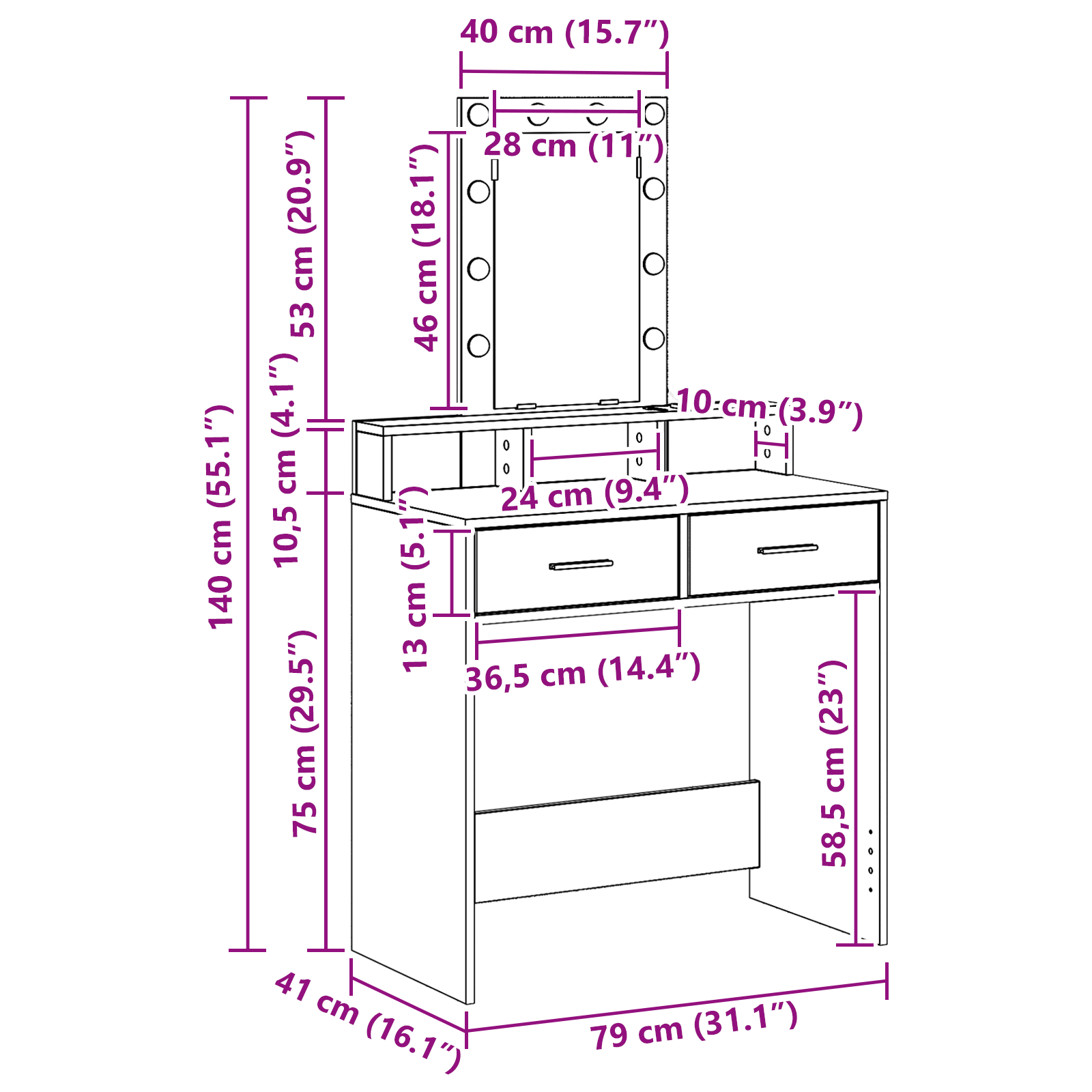 Schminktisch mit Speicher Braun 79 x 41 x 140 cm Holzwerkstoff